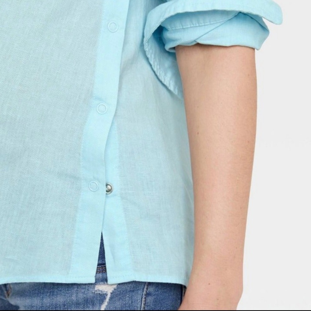 Long Sleeve Collared Side Woven Popover Maternity Shirt - Isabel Maternity, XS - Picture 3 of 9